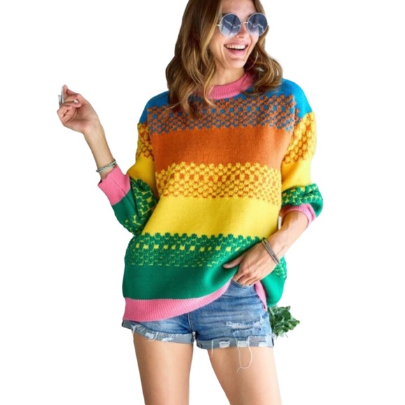 Adora Boho oversized colorblock puff sleeve sweater NWT - Picture 3 of 16